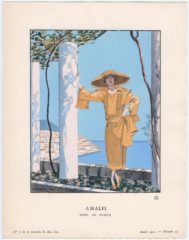 "Amalfi - Robe, de Worth," plate 54 from Gazette du Bon Ton, Volume 2, No. 7