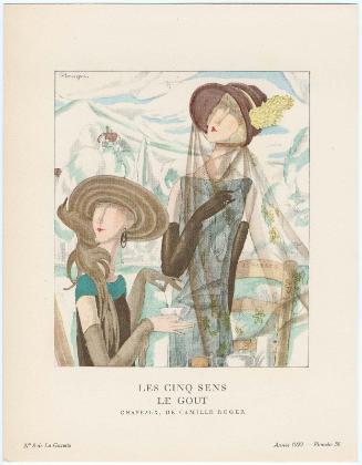 "Les Cinq Sens. Le Gout - Chapeaux, de Camille Roger," plate 56 from Gazette du Bon Ton, Volume 2, No. 8