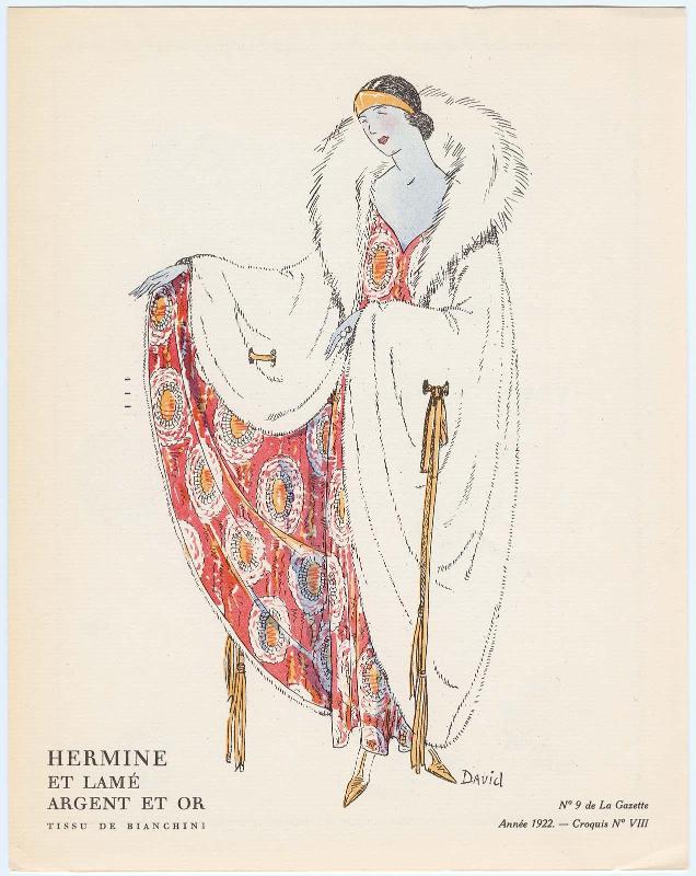 "Les Manteaux du Soir, en Fourrure et en Soierie Combinées," croquis VIII from Gazette du Bon Ton, Volume 2, No. 9