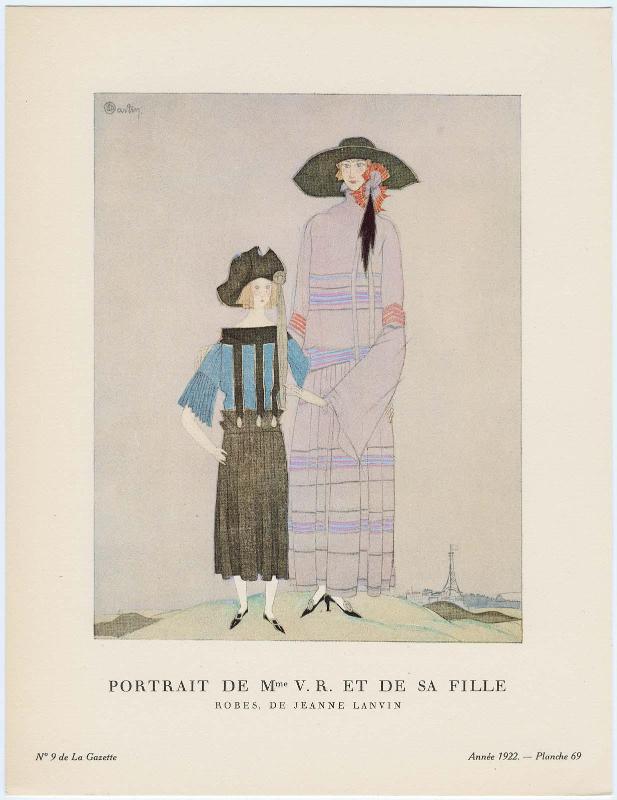 "Portrait de Mme. V. R. et de sa fille - Robes, de Jeanne Lanvin," plate 69 from Gazette du Bon Ton, Volume 2, No. 9