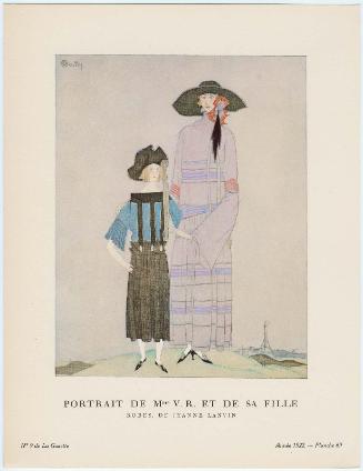 "Portrait de Mme. V. R. et de sa fille - Robes, de Jeanne Lanvin," plate 69 from Gazette du Bon Ton, Volume 2, No. 9