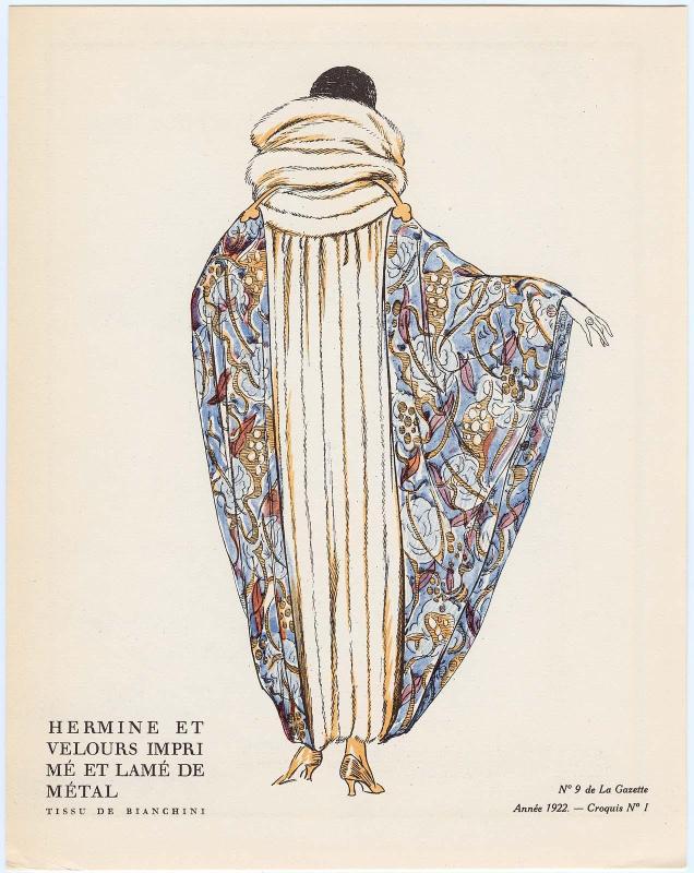 "Les Manteaux du Soir, en Fourrure et en Soierie Combinées," croquis I from Gazette du Bon Ton, Volume 2, No. 9