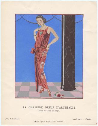 "La Chambre Bleue d'Arthénice - Robe du soir, de Beer," plate 5 from Gazette du Bon Ton, No. 1