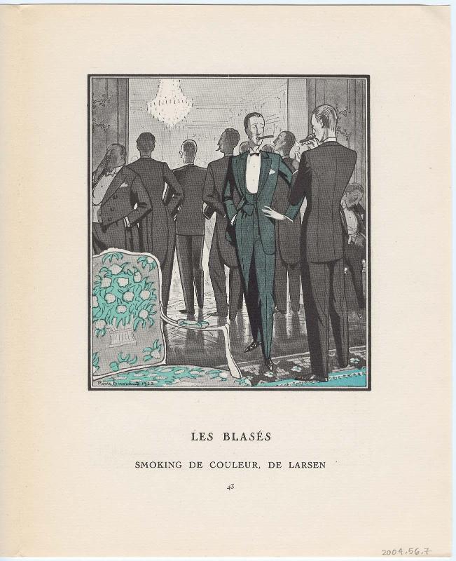 "Les Blasés - Smoking de couleur, de Larsen," illustration from Gazette du Bon Ton, No. 1, p. 43