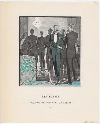 "Les Blasés - Smoking de couleur, de Larsen," illustration from Gazette du Bon Ton, No. 1, p. 43