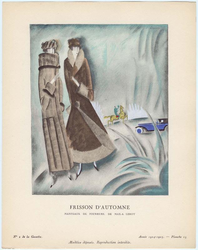 "Frisson d'Automne - Manteaux de fourrure, de Max-A. Leroy," plate 15 from Gazette du Bon Ton, No. 2