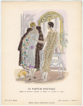 "Le Parfum Nouveau - Robes et manteau doublé, en tissus de Vaugeois et Binot," plate 16 from Gazette du Bon Ton, No. 2
