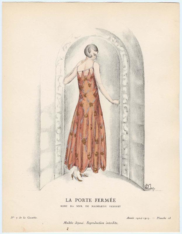 "La Porte Fermée - Robe du soir, de Madeleine Vionnet," plate 18 from Gazette du Bon Ton, No. 3