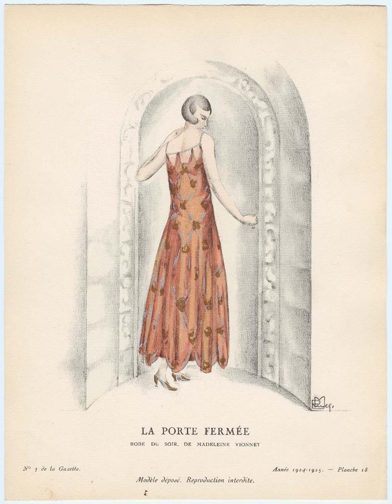 "La Porte Fermée - Robe du soir, de Madeleine Vionnet," plate 18 from Gazette du Bon Ton, No. 3
