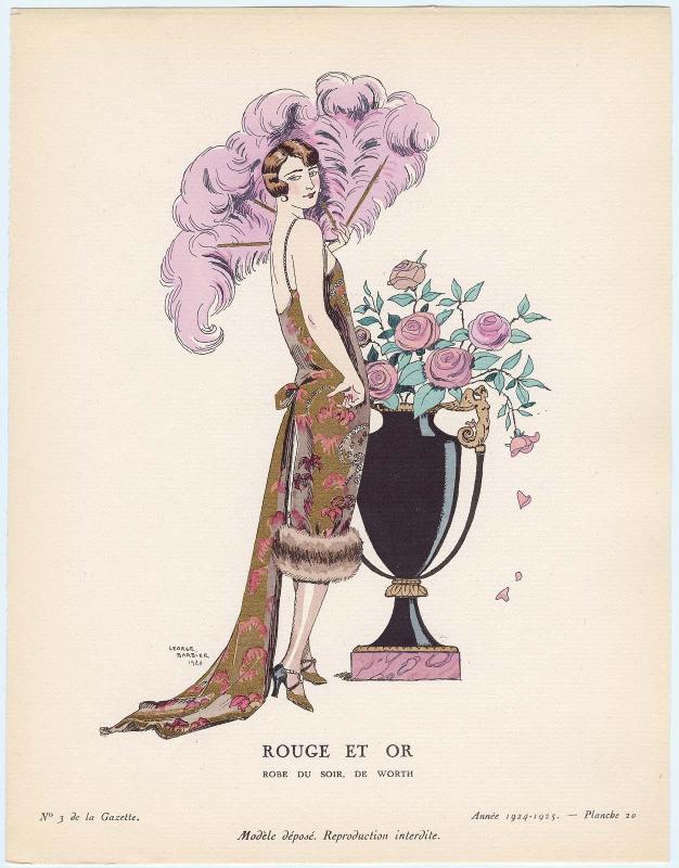 "Rouge et Or - Robe du soir, de Worth," plate 20 from Gazette du Bon Ton, No. 3