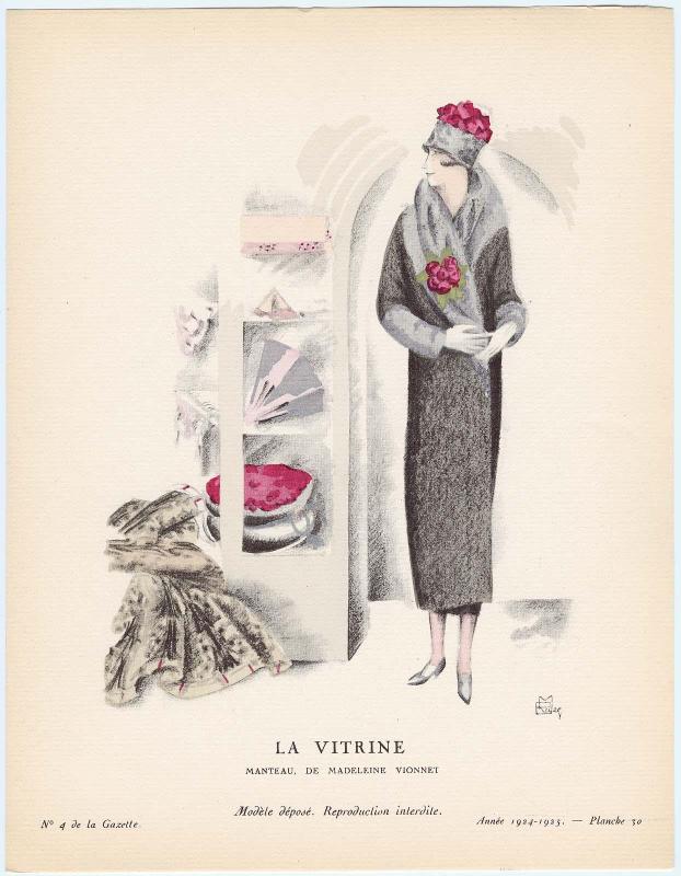 "La Vitrine - Manteau, de Madeleine Vionnet," plate 30 from Gazette du Bon Ton, No. 4