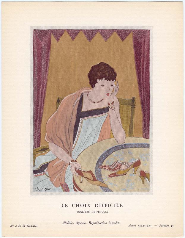 "Le Choix Difficile - Souliers, de Pérugia," plate 33 from Gazette du Bon Ton, No. 4