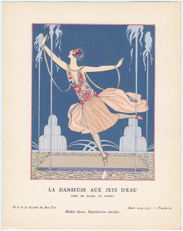 "La Danseuse aux Jets d'Eau - Robe de danse, de Worth," plate 61 from Gazette du Bon Ton, No. 8