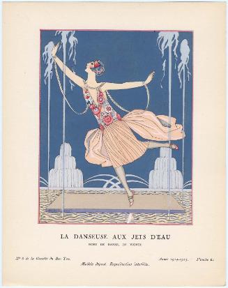 "La Danseuse aux Jets d'Eau - Robe de danse, de Worth," plate 61 from Gazette du Bon Ton, No. 8