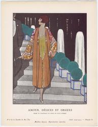 "Amour, Délices et Orgues - Robe et manteau du soir, de Paul Poiret," plate 62 from Gazette du Bon Ton, No. 8