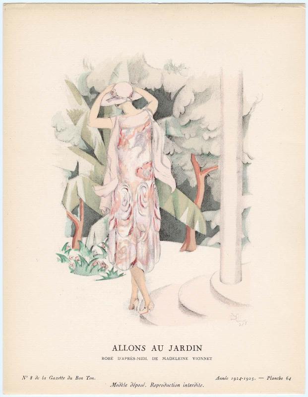 "Allons au Jardin - Robe d'après-midi, de Madeleine Vionnet," plate 64 from Gazette du Bon Ton, No. 8