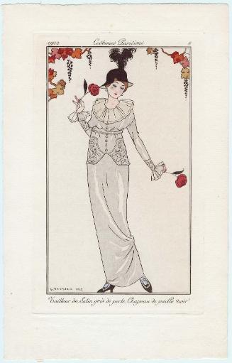 "Tailleur de Satin gris de perle. Chapeau de paille Noir," plate 8 from Journal des Dames et des Modes