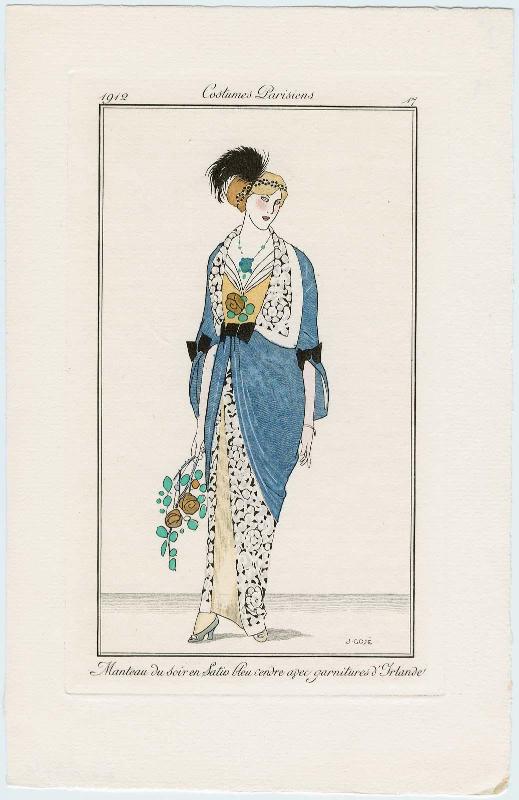 "Manteau du Soir en Satin Bleu cendre avec garnitures d'Irlande," plate 17 from Journal des Dames et des Modes