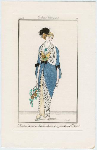 "Manteau du Soir en Satin Bleu cendre avec garnitures d'Irlande," plate 17 from Journal des Dames et des Modes