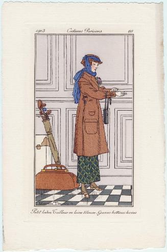 "Petit loden Tailleur en laine d'Ecosse. Grosses bottines lacées," plate 60 from Journal des Dames et des Modes