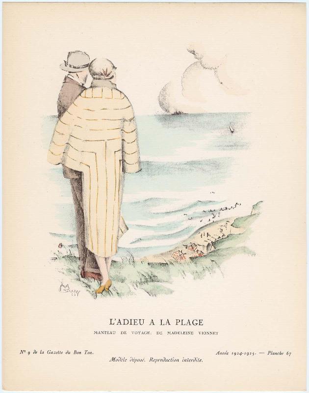 "L'Adieu a la Plage - Manteau de voyage, de Madeleine Vionnet," plate 67 from Gazette du Bon Ton, No. 9