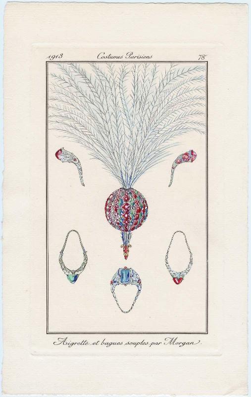 "Aigrette et bagues souples par Morgan," plate 78 from Journal des Dames et des Modes
