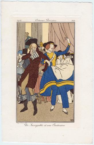 "Un Incroyable et une Cantiniére," plate 144 from Journal des Dames et des Modes