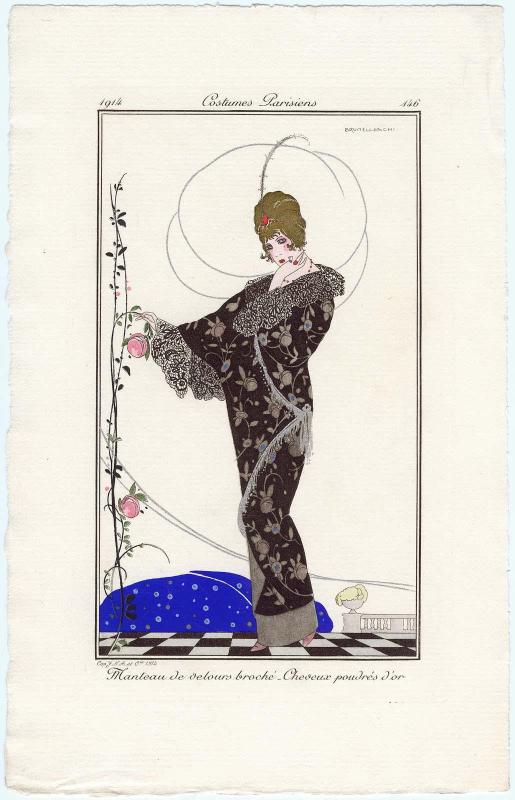 "Manteau de velours broché, Cheveux poudrés d'or," plate 146 from Journal des Dames et des Modes