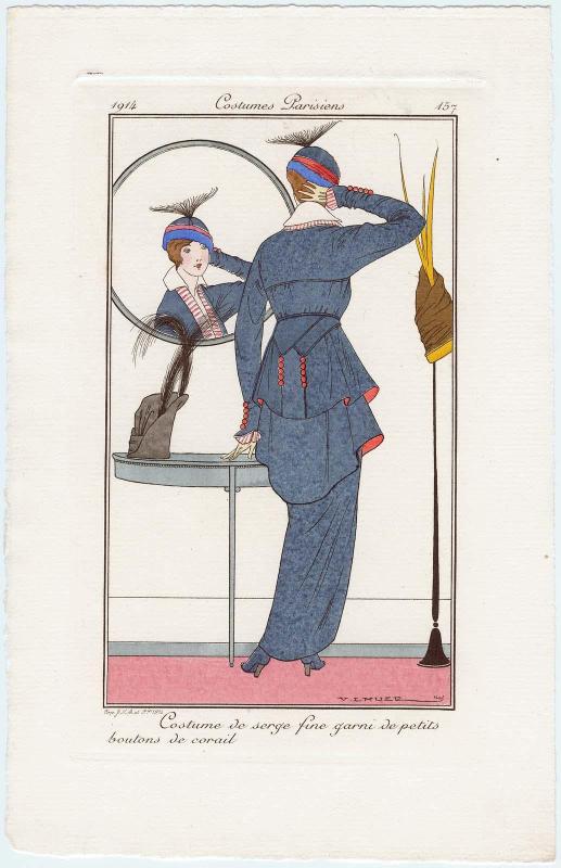 "Costume de serge fine garni de petits boutons de corail," plate 157 from Journal des Dames et des Modes
