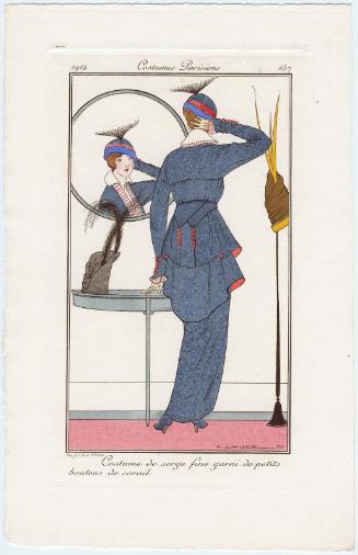 "Costume de serge fine garni de petits boutons de corail," plate 157 from Journal des Dames et des Modes