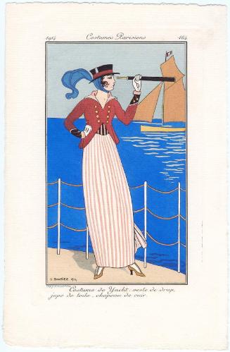 "Costume de Yacht: veste de drap, jupe de toile, chapeau de cuir," plate 164 from Journal des Dames et des Modes