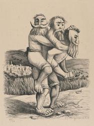 Caricature of Three Old Men Playing Piggyback