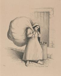 Young Woman Carrying a Large Bundle of Rags