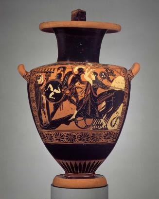 Water jar (hydria) with the chariot of Achilles dragging the corpse of Hektor