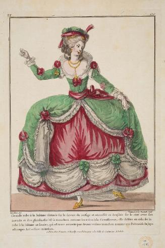 Gallerie des Modes et Costumes Français. 34e Cahier (bis) des Costumes Français, 31e Suite d'Habillemens à la mode en 1782.  rr.236 "Grande robe à la Sultane..."
