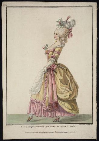 Gallerie des Modes et Costumes Français. 34e Cahier (bis) des Costumes Français, 31e Suite d'Habillemens à la mode en 1782.  rr.237 "Robe à l'Anglaise retroussée..."