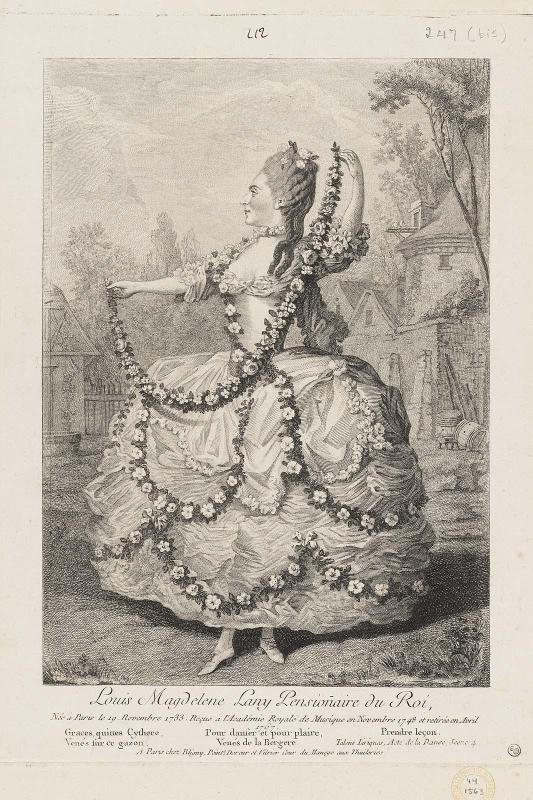 Gallerie des Modes et Costumes Français. 39e Cahier (bis) des Costumes Français, 34e Suite d'Habillemens les plus à la mode.  247(bis), "Louis Magdelene Lany..."
