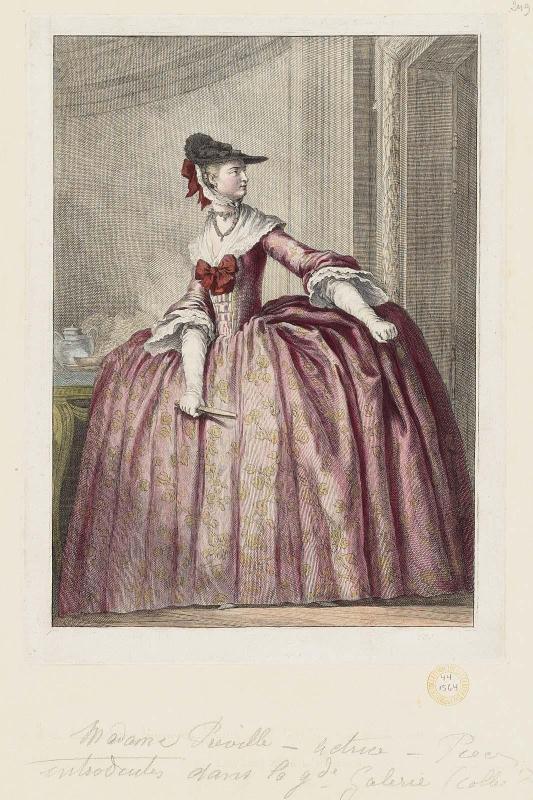 Gallerie des Modes et Costumes Français. 39e Cahier (bis) des Costumes Français, 34e Suite d'Habillemens les plus à la mode.  249(bis) "Madame Preville–actrice..."