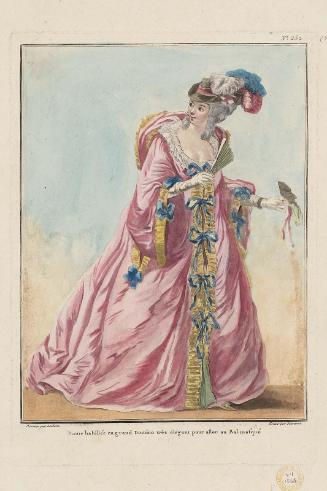 Gallerie des Modes et Costumes Français. 39e Cahier (bis) des Costumes Français, 34e Suite d'Habillemens les plus à la mode. 252(bis) "Dame habillée en grand Domino..."