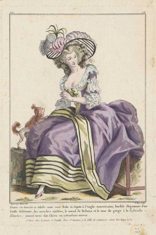 Gallerie des Modes et Costumes Français. 39e Cahier (bis) des Costumes Français, 35e Suite d'Habillemens à la mode en 1784.  vv.254 "Dame en sincére et fidelle..."