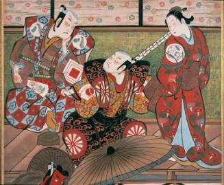 Theater signboard depicting scenes from the play Nishikigi Sakae Komachi