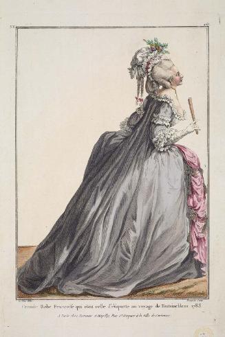 Gallerie des Modes et Costumes Français. 41e Cahier (bis) des Costumes Français, 36e suittes d'Habillemens à la mode en 1784. Pour servir de supplément au 6e Cahier des Coeffures.  xx.263 "Grande Robe Françoise..."