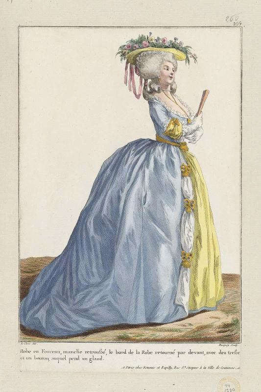 Gallerie des Modes et Costumes Français. 42e Cahier (bis) des Costumes Français, 37e Suite d'Habillemens à la mode.  yy.266 "Robe en Foureau..."