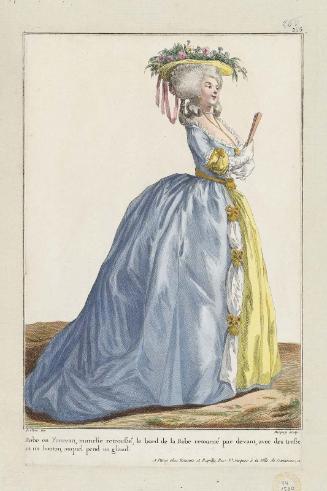 Gallerie des Modes et Costumes Français. 42e Cahier (bis) des Costumes Français, 37e Suite d'Habillemens à la mode.  yy.266 "Robe en Foureau..."