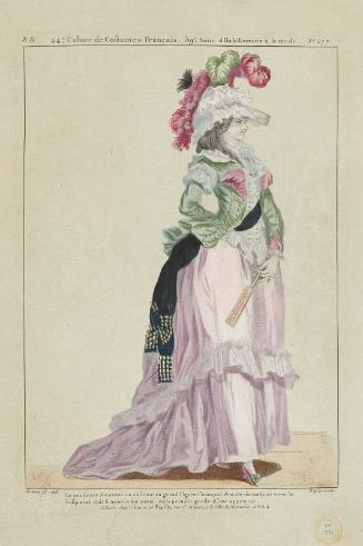 Gallerie des Modes et Costumes Français. 44e Cahier de Costumes Français, 39e Suite d'Habillemens à la mode.  &&.277 "La prudente Amazone en costume au grand Figaro..."