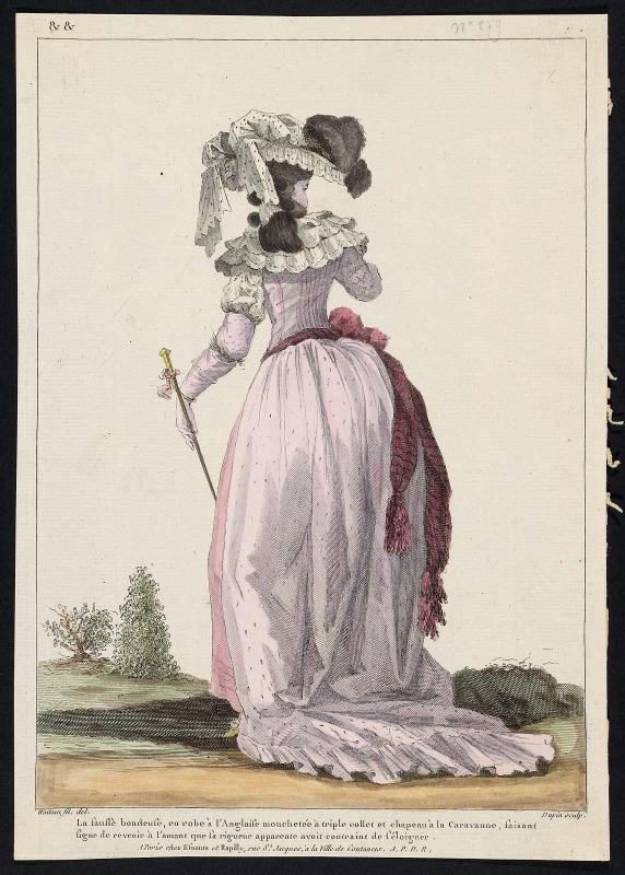Gallerie des Modes et Costumes Français. 44e Cahier de Costumes Français, 39e Suite d'Habillemens à la mode.  &&.279, "La fausse boudeuse..."