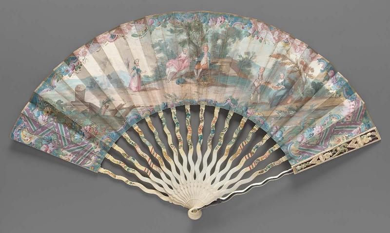 Fan with gouache painted paper leaf