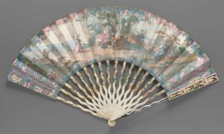 Fan with gouache painted paper leaf