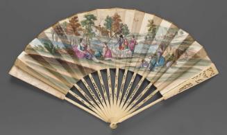 Fan with printed and hand-painted vellum [? paper QB] leaf