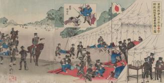 Russo-Japanese War: Great Japan Red Cross Battlefield Hospital Treating Injured (Nichiro sensô dai Nihon Sekijûji yasenbyôin fushôsha kyûryô no zu)